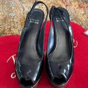 Stuart Weitzman Black Heels with Peep Toe Design